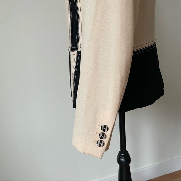 Louis Feraud Cream Black Geometric Color Block Wool Hidden Button Blazer Jacket - Picture 6 of 12